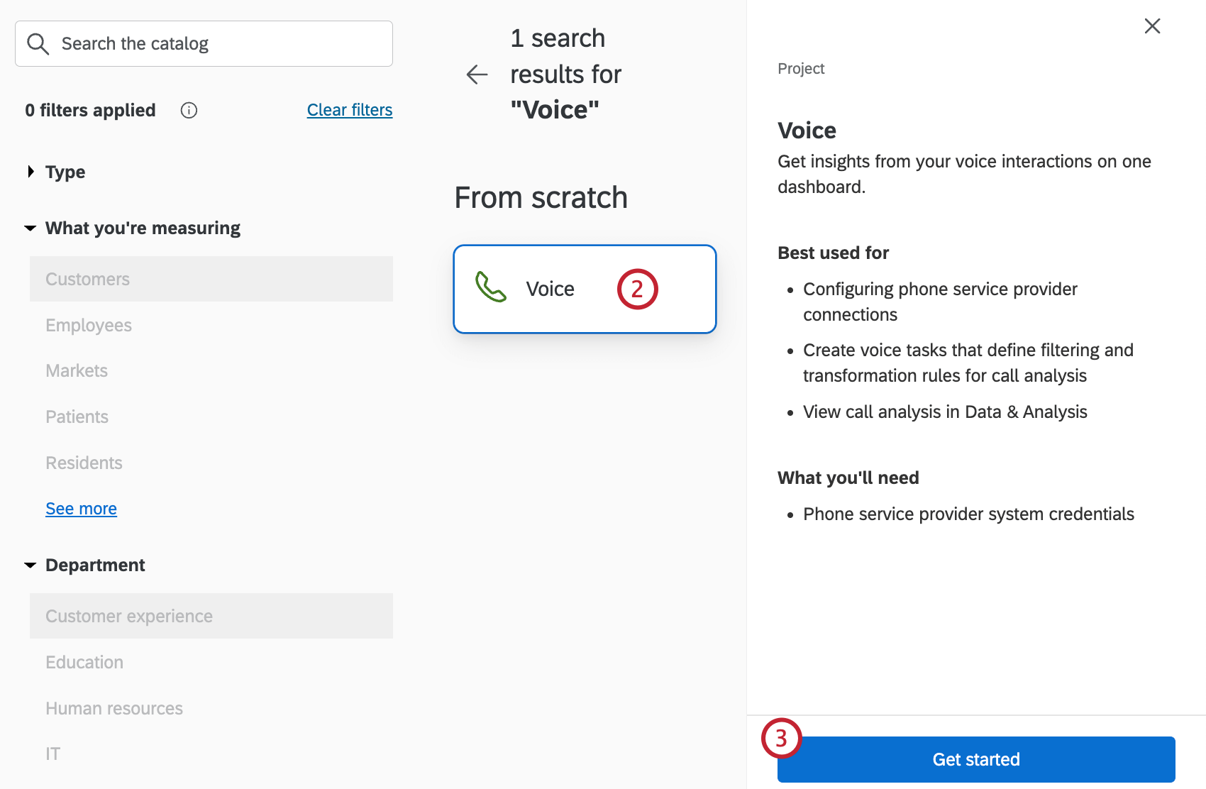 un projet de voix surligné dans le catalogue