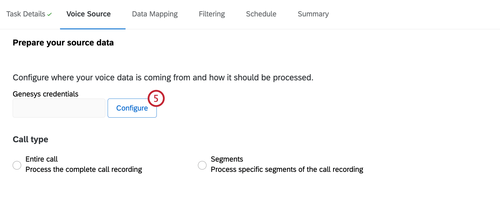 "configure" button within the "voice source" tab of the project