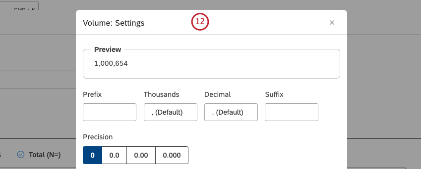 Dependendo do cálculo selecionado, você pode definir configurações diferentes.