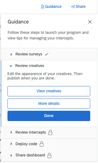 guidance panel on right has sections for creatives, intercepts, and deployment