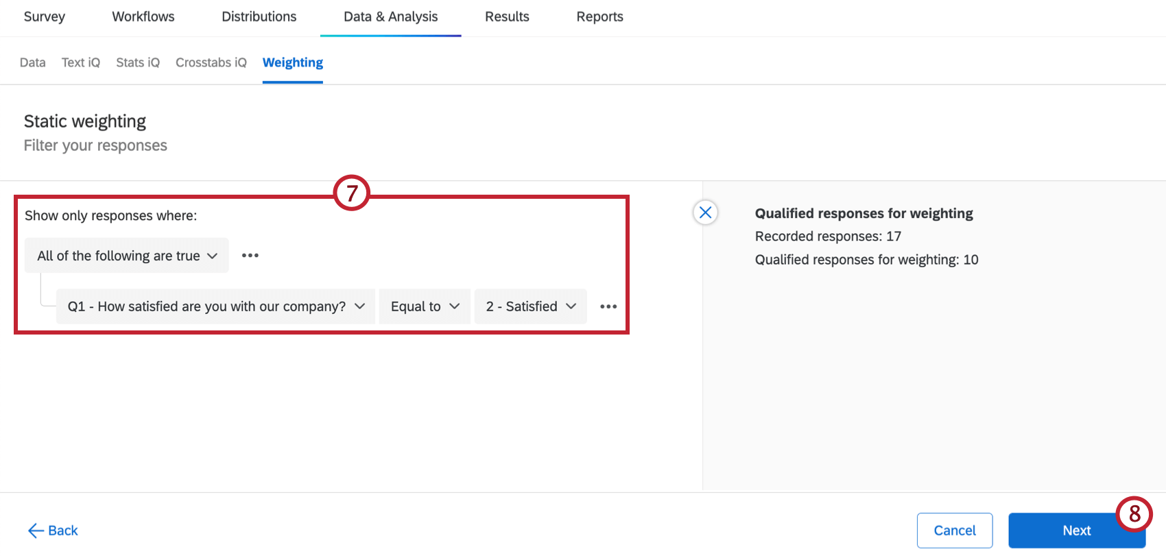a filter for weighted responses