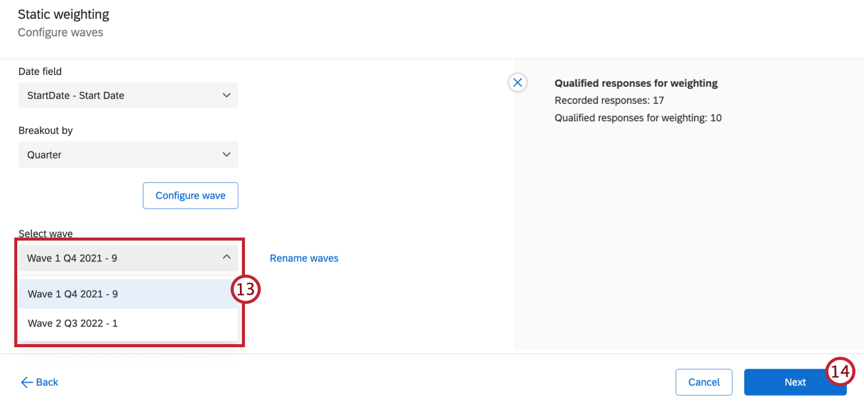 selecting a specific wave to configure