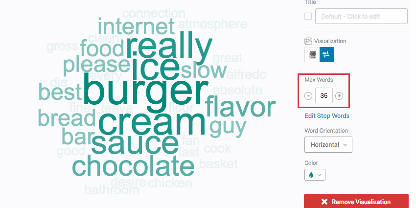 max words in the editing pane determines cloud size