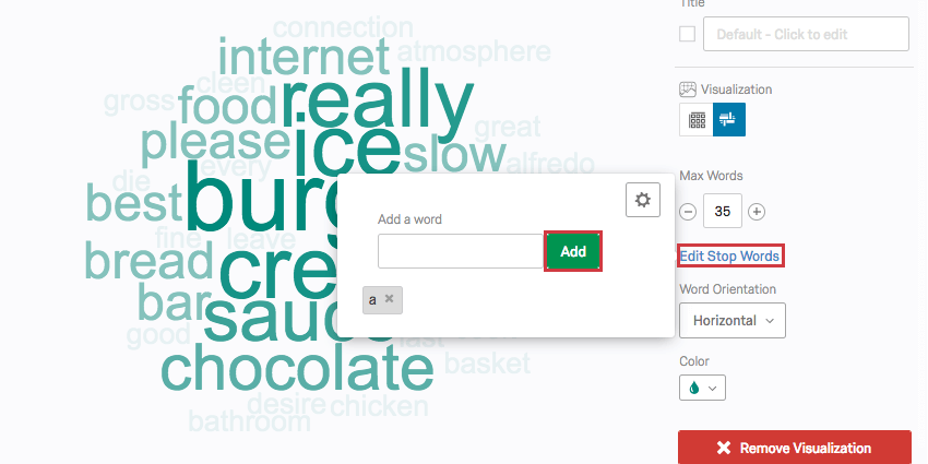 modifier les mots vides est cliqué, ce qui ouvre un menu dans lequel dautres mots peuvent être ajoutés