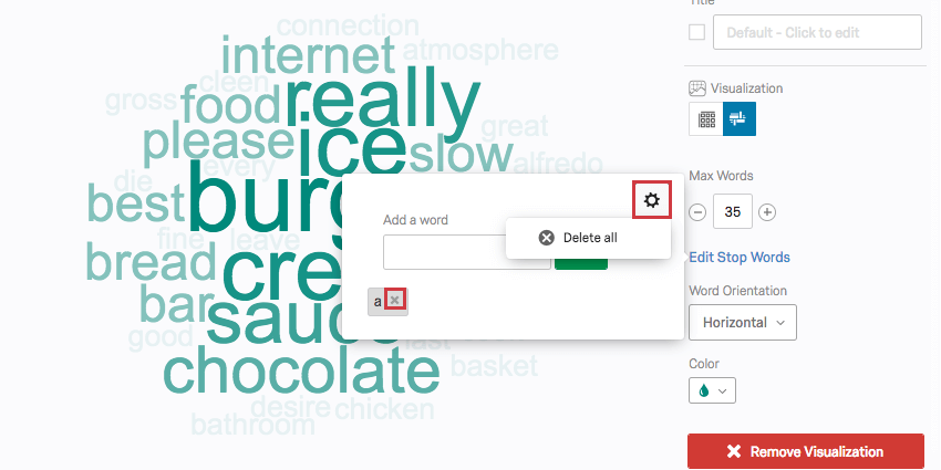 o X (botão Excluir) avançar de uma stopword