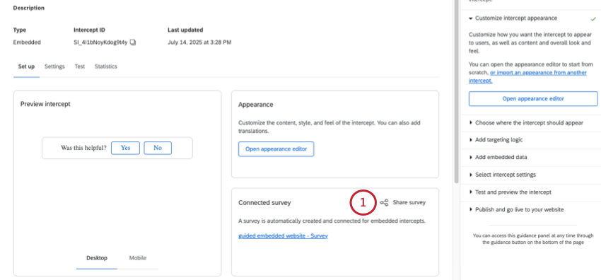 en cliquant sur Enquête partagée sur la page de synthèse