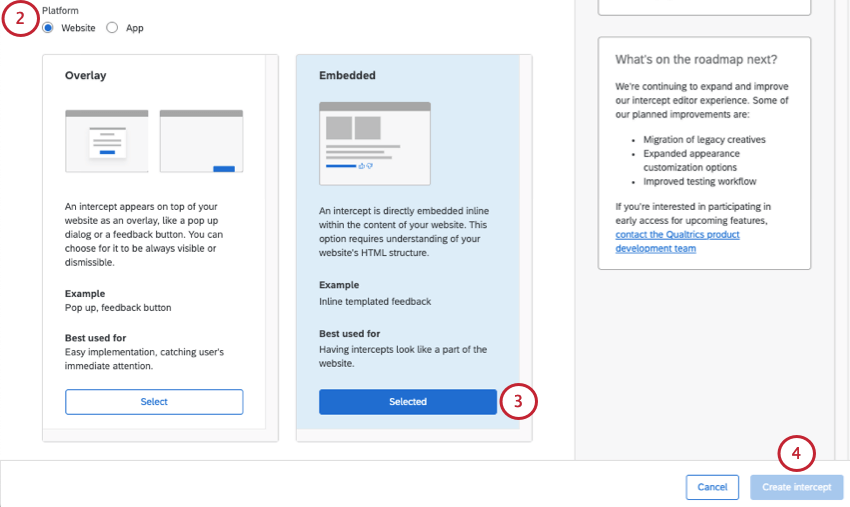auswahl der Option "Web eingebettet