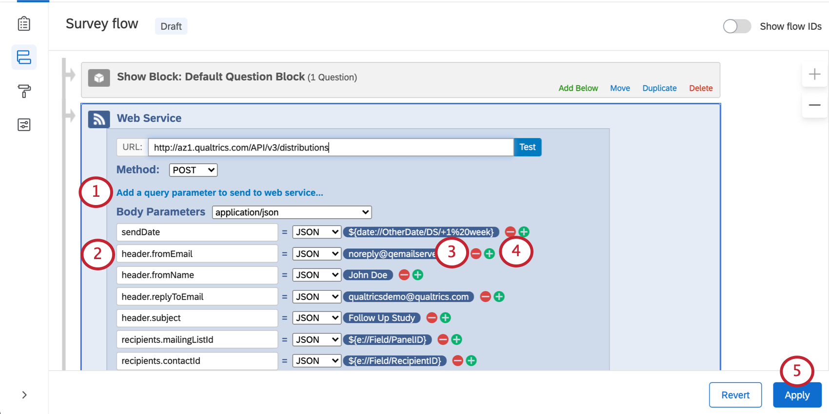 Body parameters filled out in a web service