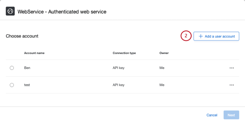nuova finestra in cui si configurano gli account utente