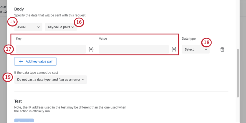 adding body parameters into the web service, then adding a key-value pair to the body request