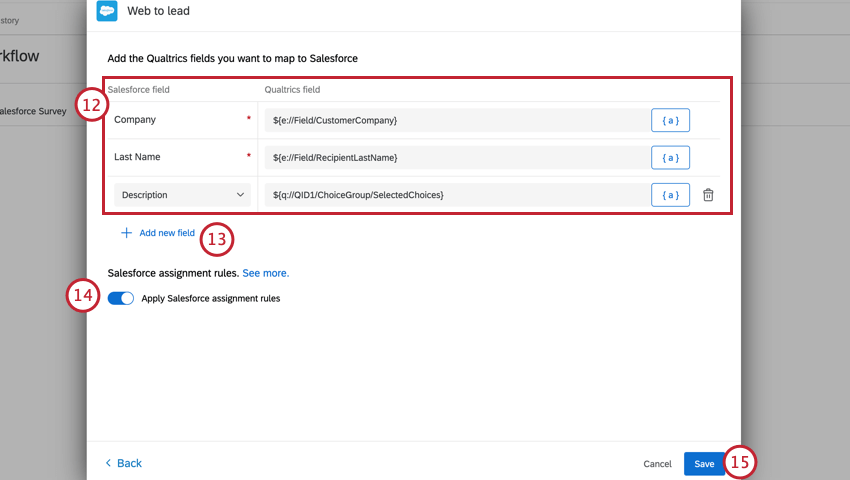 Salesforceからクアルトリクスへのフィールドマッピング