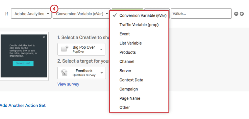 Second field dropped down to reveal variable types