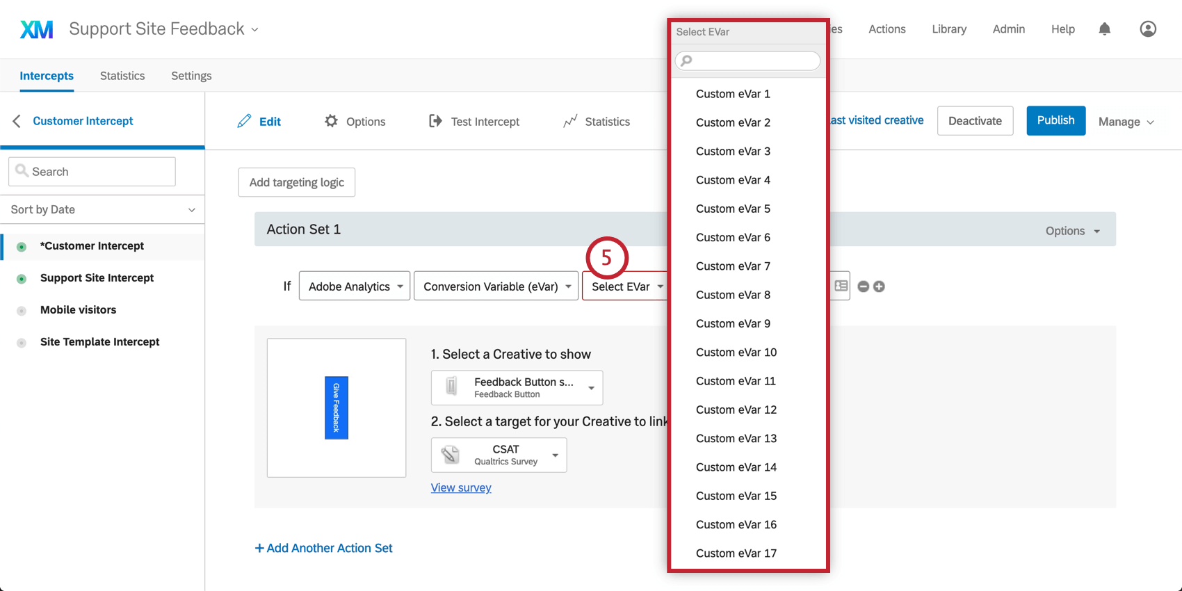 Auswahl einer benutzerdefinierten Variable aus der dritten Dropdown-Liste in der Adobe-Analyselogik