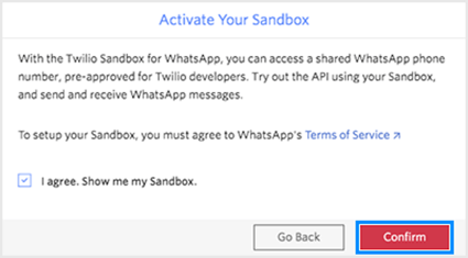 Window that says "activate your sandbox" and has a confirm button lower-right