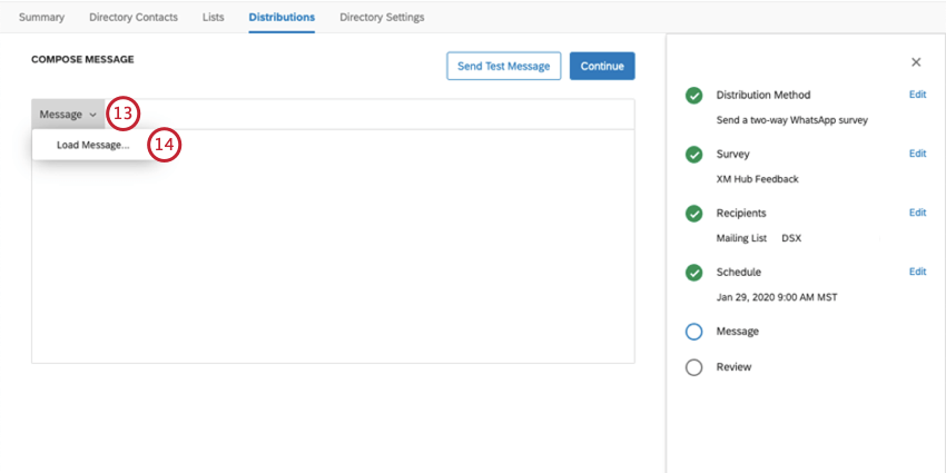 Das beschriebene Dropdown befindet sich links oben im Nachrichtenfeld.