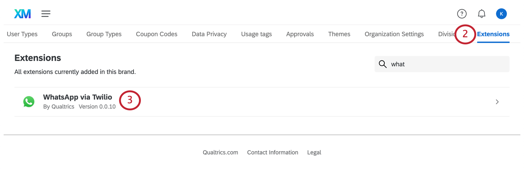 Page des extensions administratives