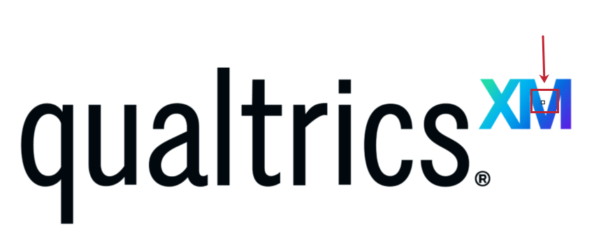 Das Qualtrics XM-Logo in einer Heatmap-Frage. Über dem XM des Logos befindet sich ein weißer Punkt, der anzeigt, wo der Befragte:r geklickt hat.