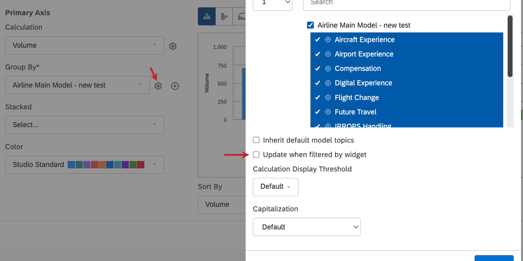 mise à jour lors du filtrage par le réglage du widget