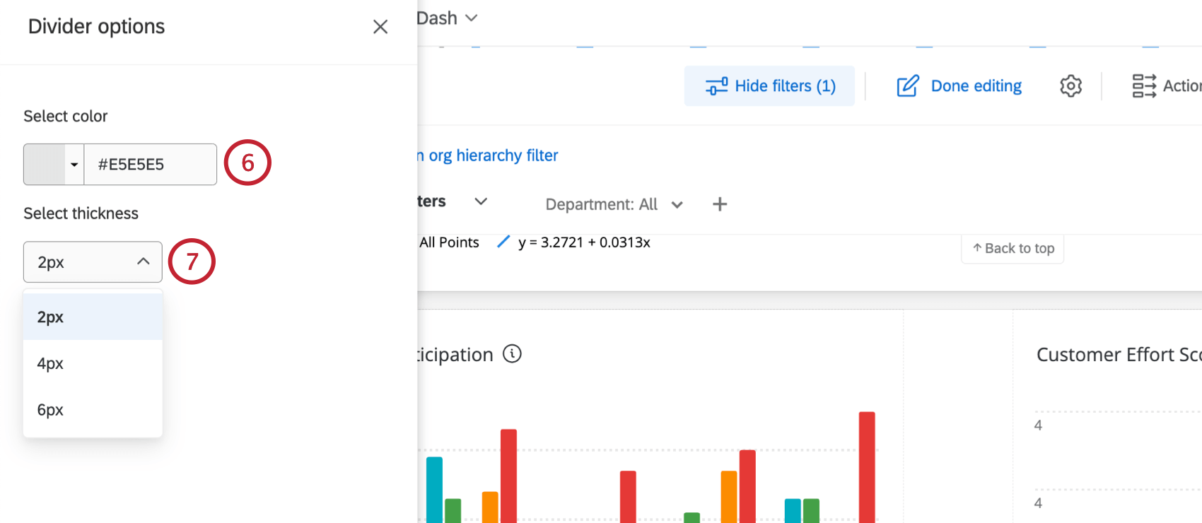 opções adicionais de personalização para o divisor widget