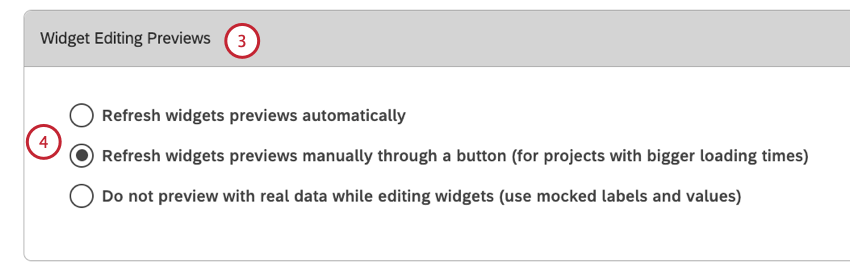 Faites défiler la page jusquà la section "Widget Editing Previews". Sélectionnez lun des modes de prévisualisation disponibles.