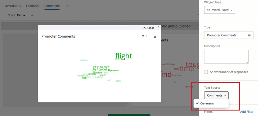Text Source dropdown in righthand editing pane