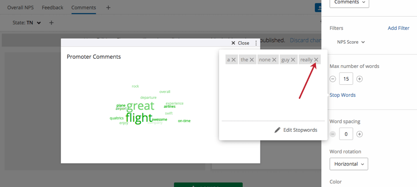 "X" to remove stop words
