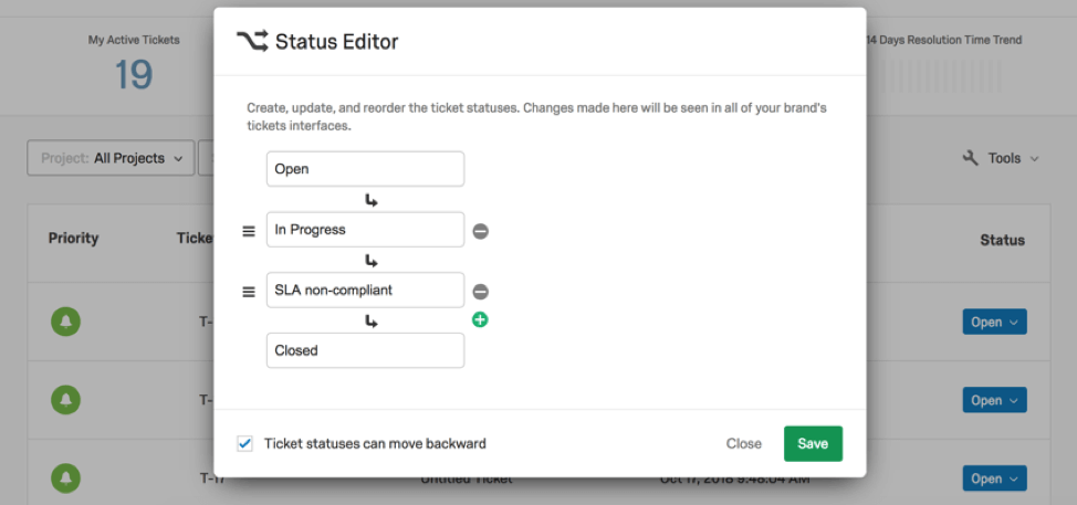 Ventana para editar estados y crear estados personalizados