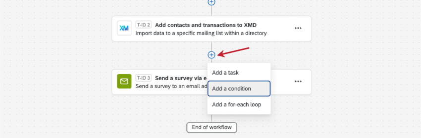 plus sign between tasks lets you add a condition