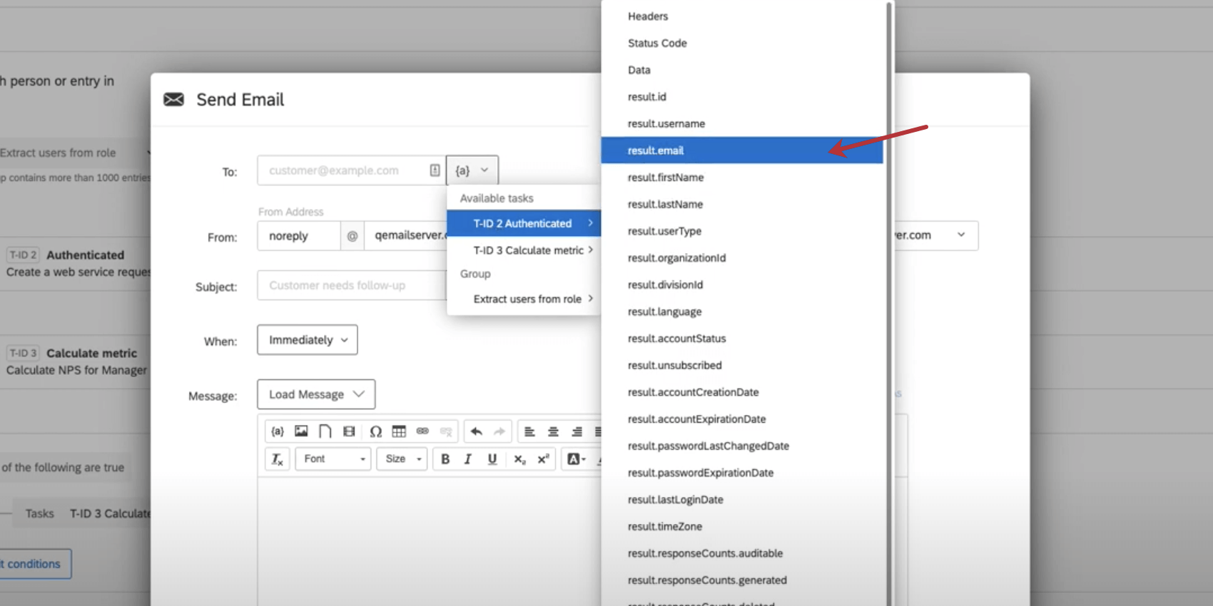 tarea de correo electrónico enviada al correo electrónico extraído de SuccessFactors