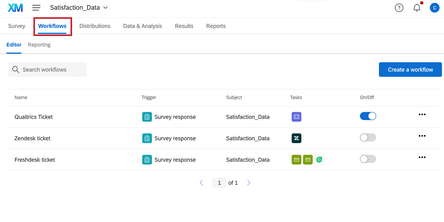 the workflows tab in a survey project