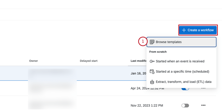 klicken Sie auf "Workflow erstellen" und wählen Sie "Vorlagen durchsuchen"