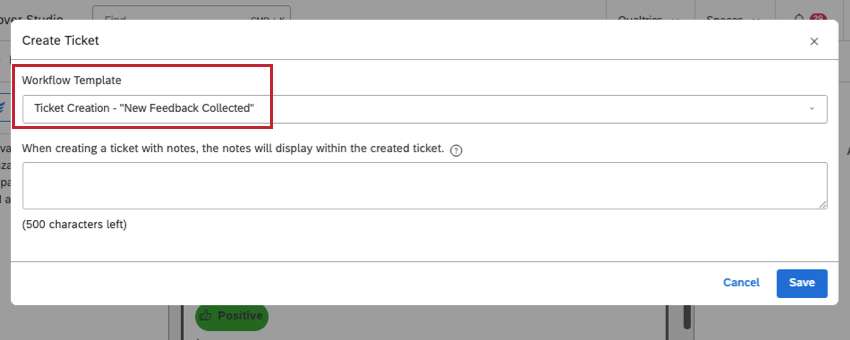 new window where you create a ticket from a discover document. field called workflow template