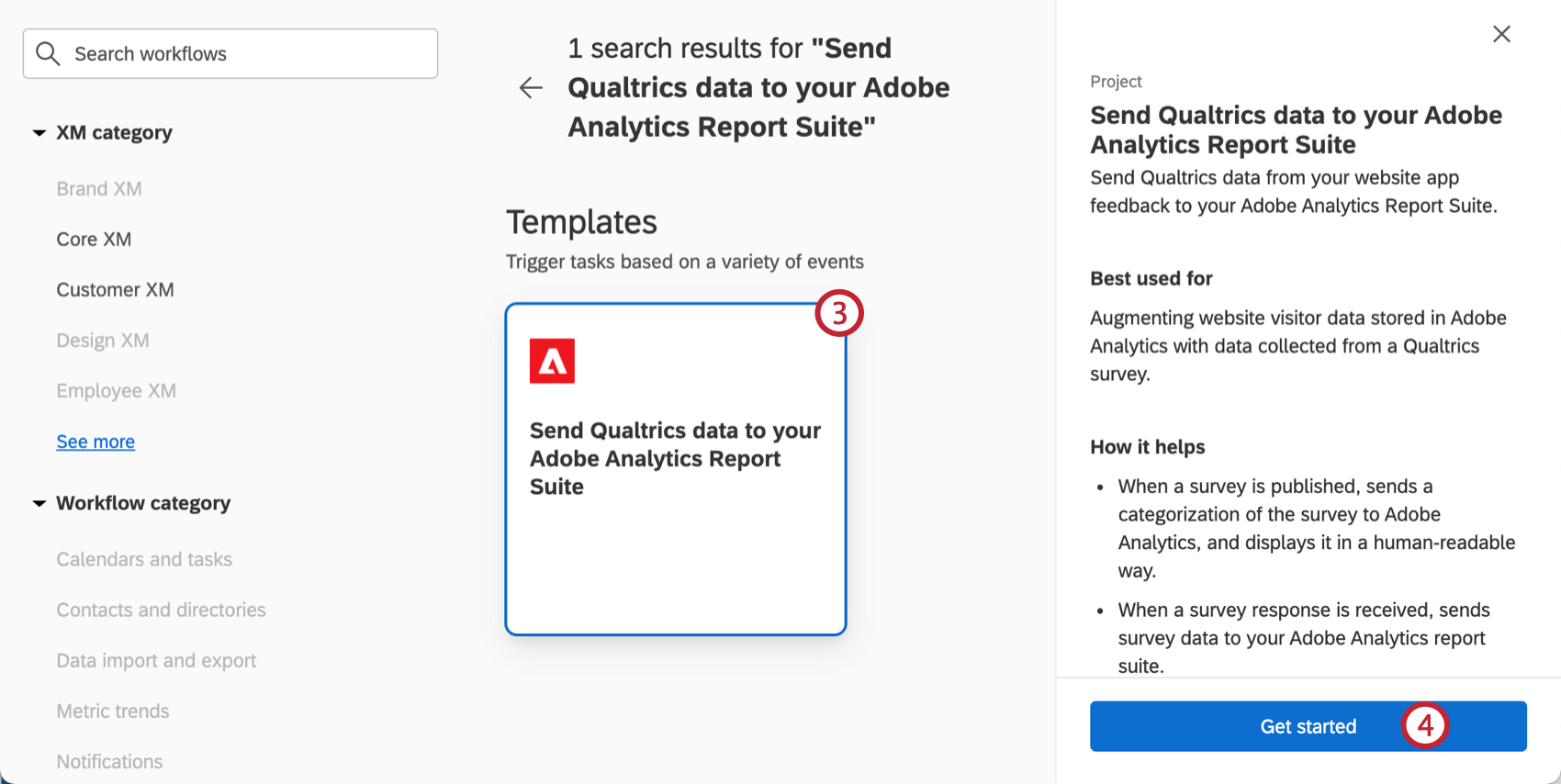 selezione del flusso di lavoro di adobe analytics dal catalogo