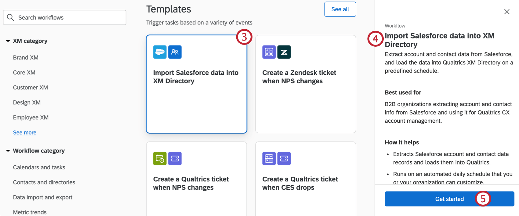 choosing a template, reading the summary, and clicking get started