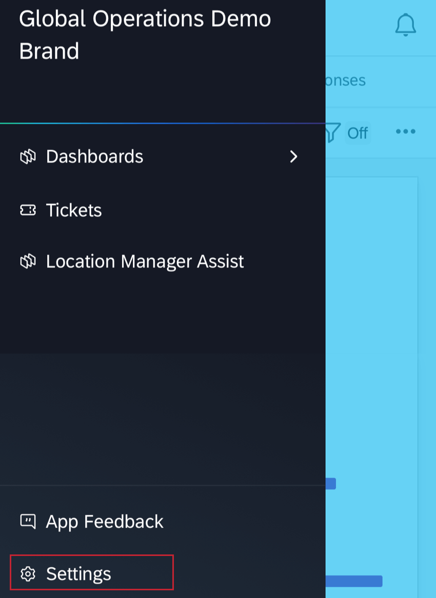 the settings option in the menu