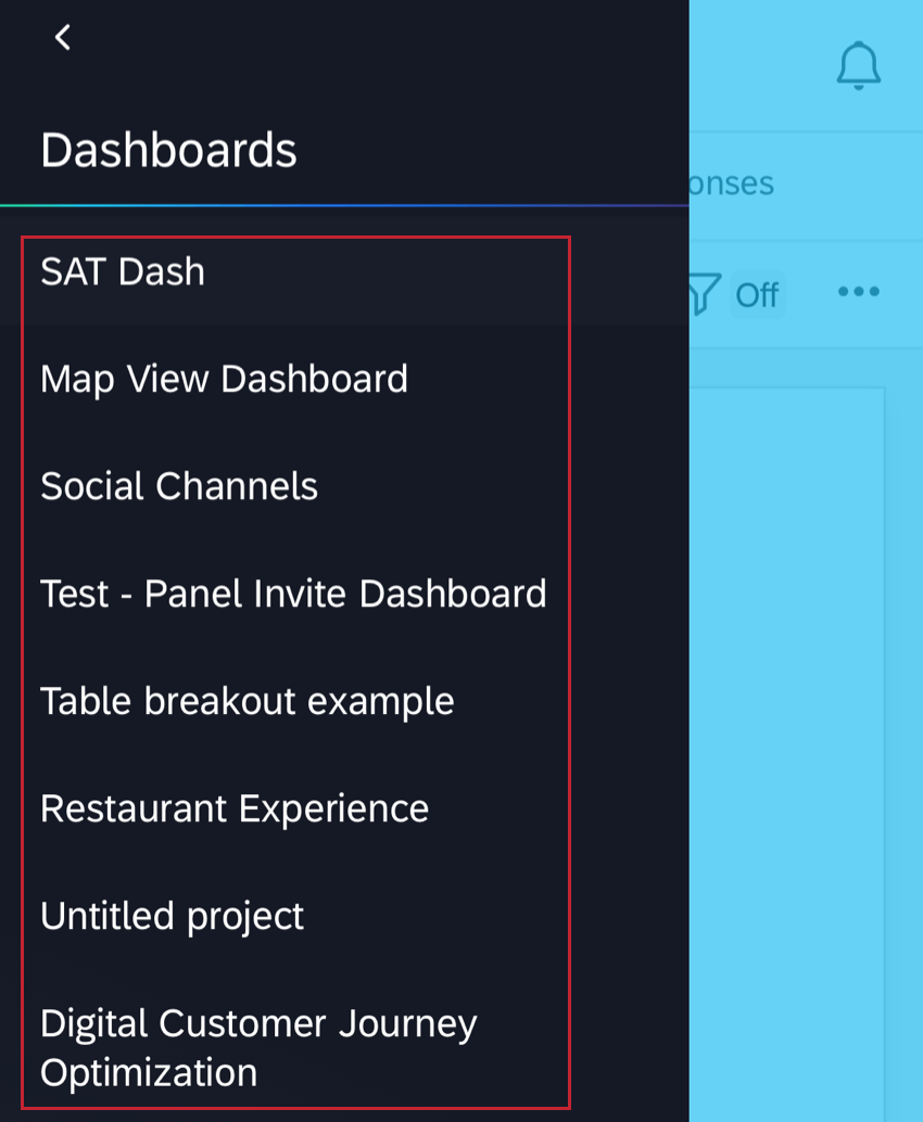 selezionare un dashboard da visualizzare dalla lista