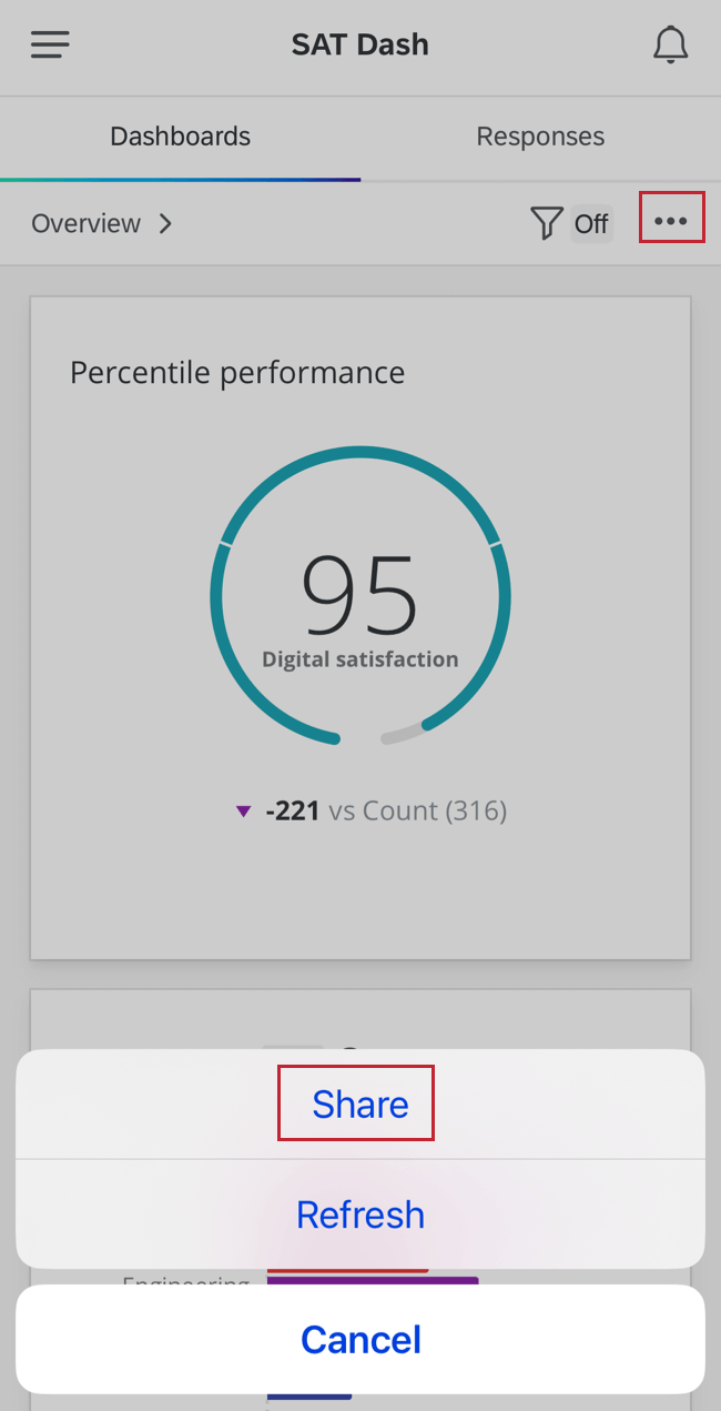 compartilhar um dashboard por meio do aplicativo
