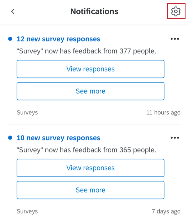 licona delle impostazioni per modificare le impostazioni di notifica
