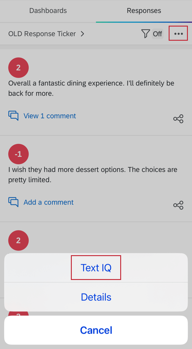 回答タブをクリックしてTEXT iqにアクセスする。