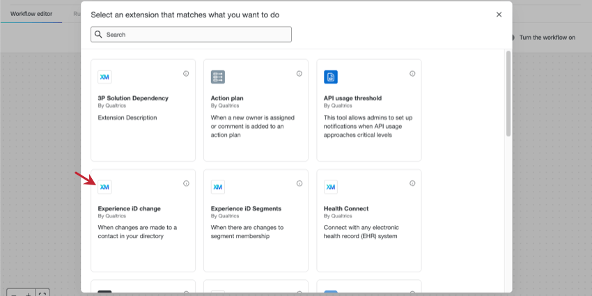 new window where you select event, experience ID change event highlighted