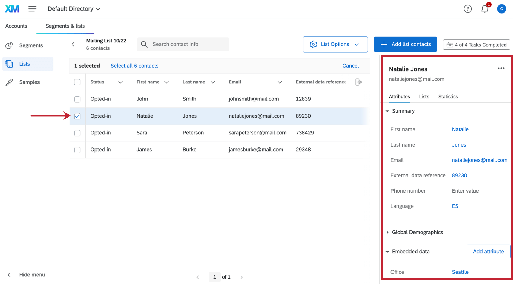 Informações Contato individuais