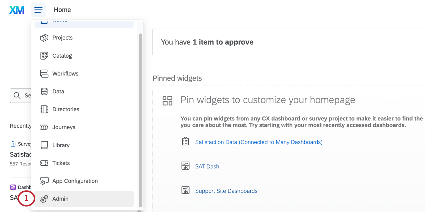 Bouton Admin dans la navigation globale