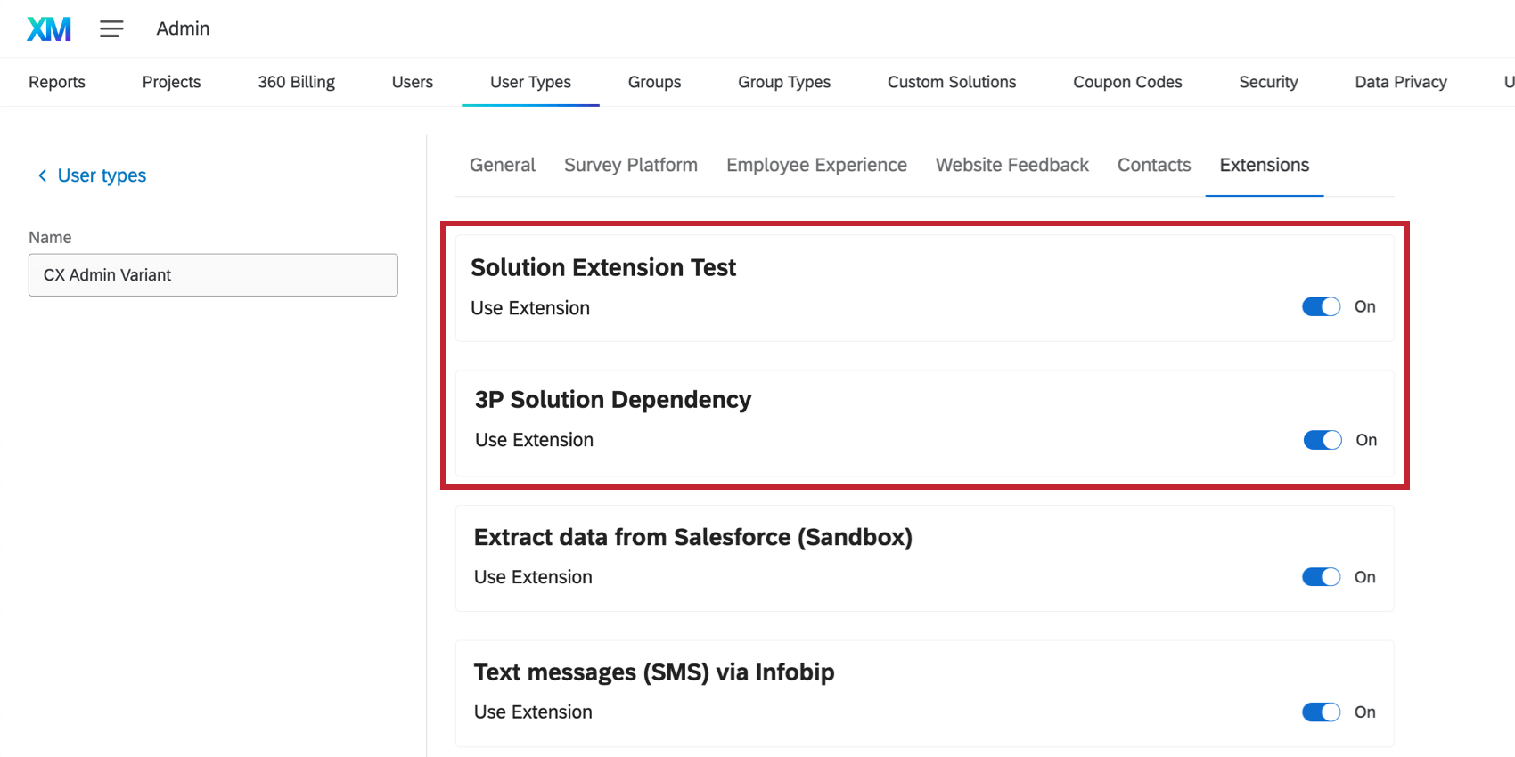 Enabling solutions and dependencies on the permissions page