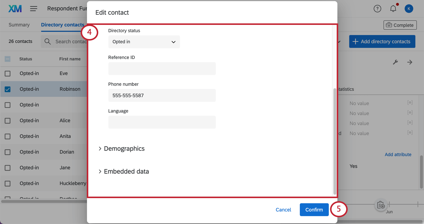 Image de la fenêtre où sont éditées les informations de contact