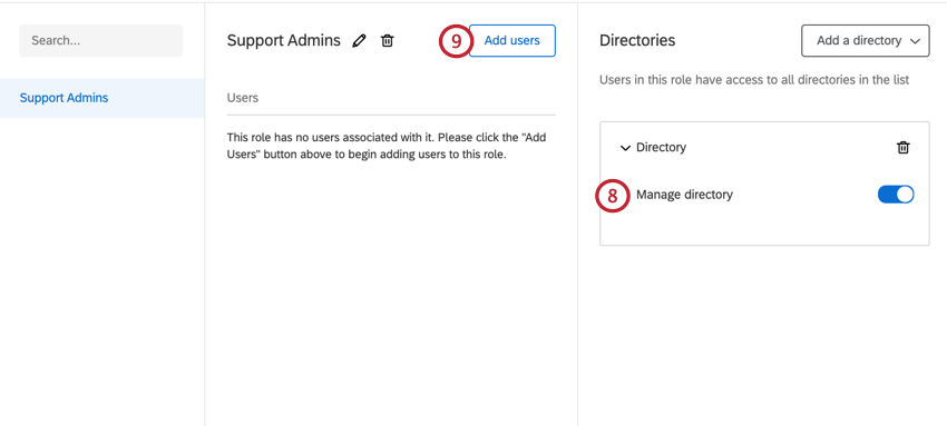 add permissions to the role on the right hand side. click add users in the middle of the screen to add users to the role