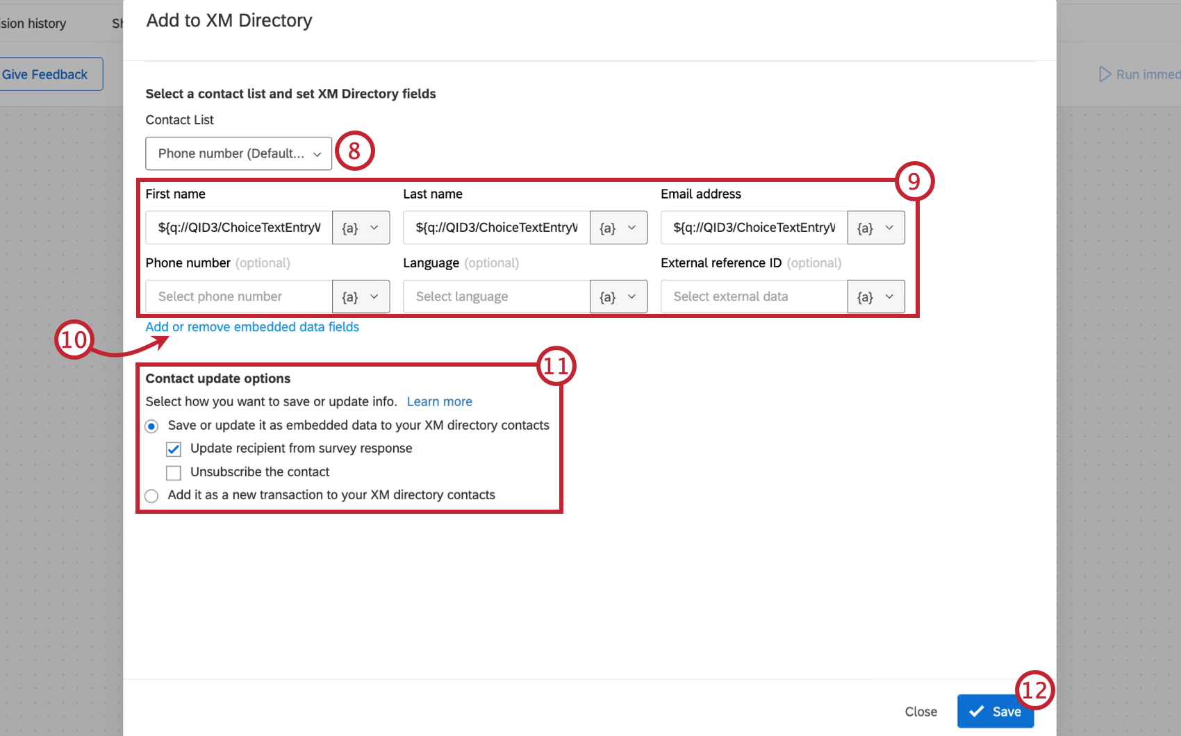 einrichtung einer aufgabe für das xm directory zur speicherung oder aktualisierung von kontaktinformationen