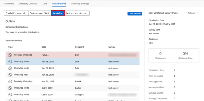 la sezione WhatsApp della DIRECTORY XM