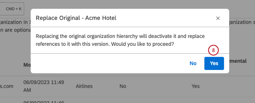 Click Yes to confirm that you want to proceed.