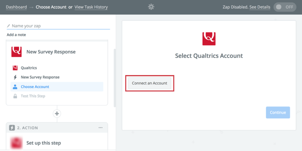 Gray connect to an account button in the middle