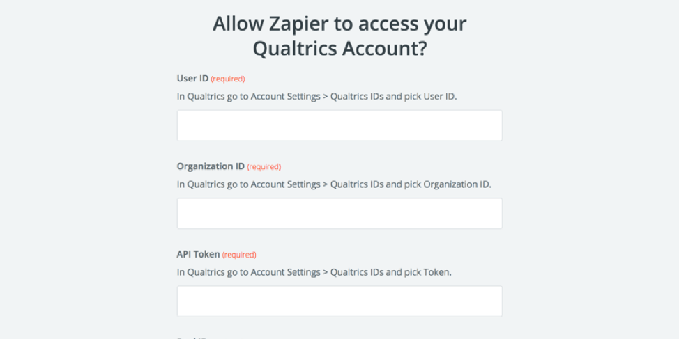Campos en zapier para conectarse a una cuenta